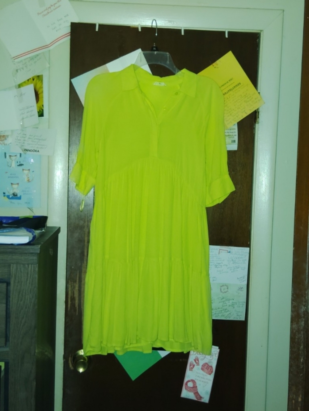 A Loves A Neon Yellow Button Up Tiered Dress - XS